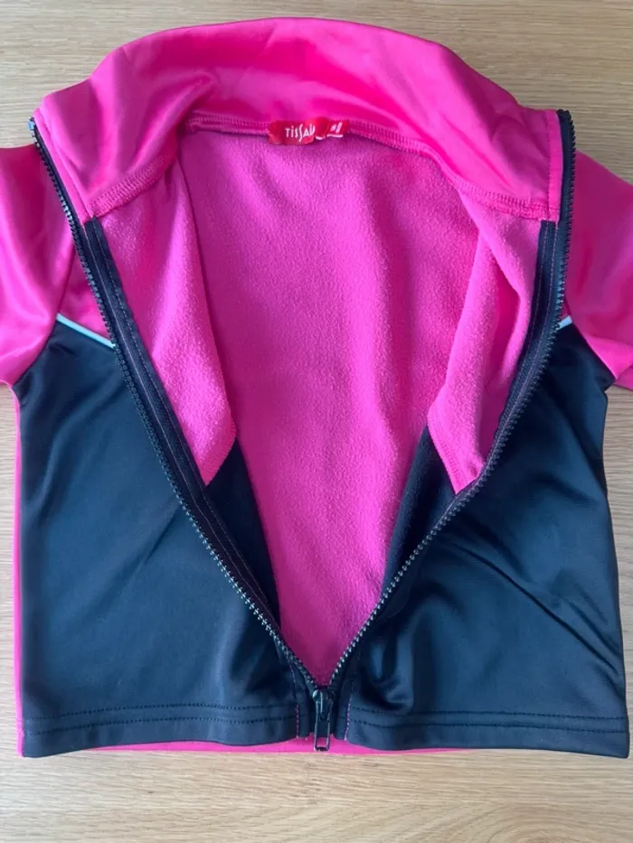 Jogging 2 pièces veste zippée et pantalon noir/rose fushia - Taille 3/4 Ans - photo numéro 8