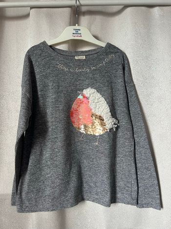 T-shirt Zara oiseau sequin devant 9 ans 