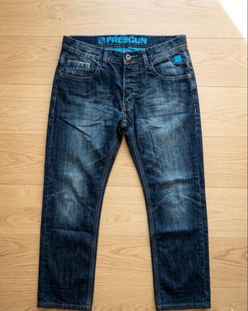 Jean FREEGUN Bleu Foncé Délavé - Détails Turquoise