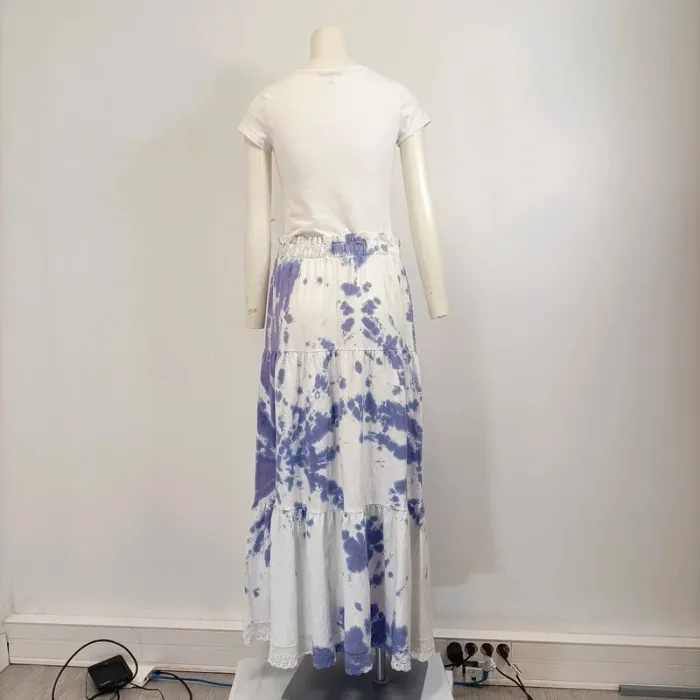 Jupe longue Blanche et Violette - Volants - CMT Atelier taille 40/42 tie and Dye A572 - photo numéro 4