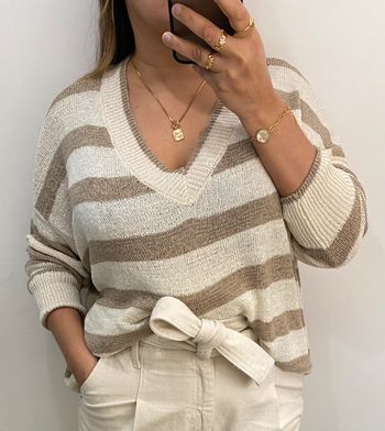Superbe Pull Ample Fin Bicolore Col V Taille M Et Plus