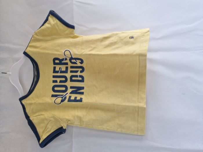 Pyjama 2 pièces 3 ans Okaïdi Jaune bleu marine inscription jouer en duo raquettes volants - photo numéro 5