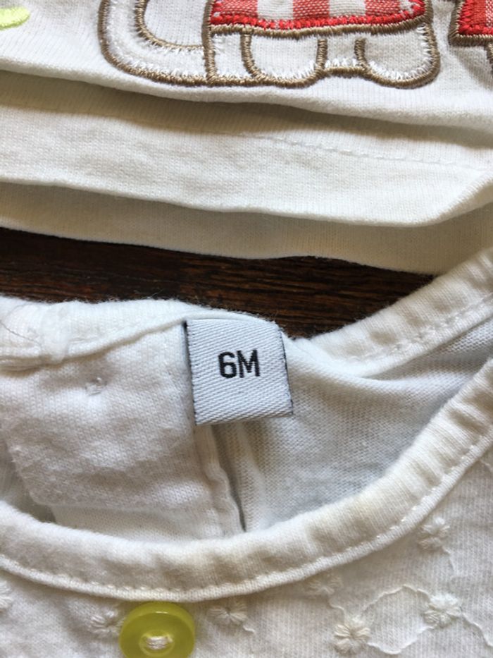 Lot 2 t-shirts sans manche/imprimés et brodés/ 6 mois - photo numéro 2