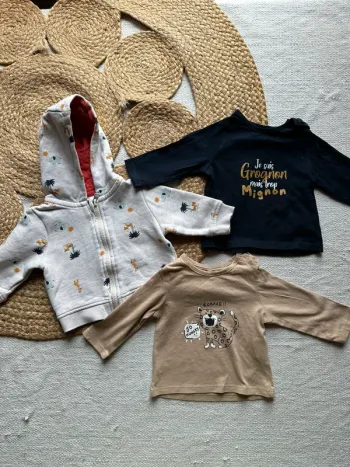 Lot 3 mois – Veste safari + 2 t-shirts Kiabi animaux