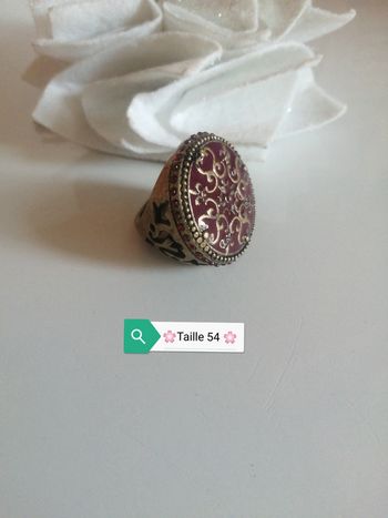 🌸Bague rétro bronze cabochon plat émaillé grenat Taille 54 🌸