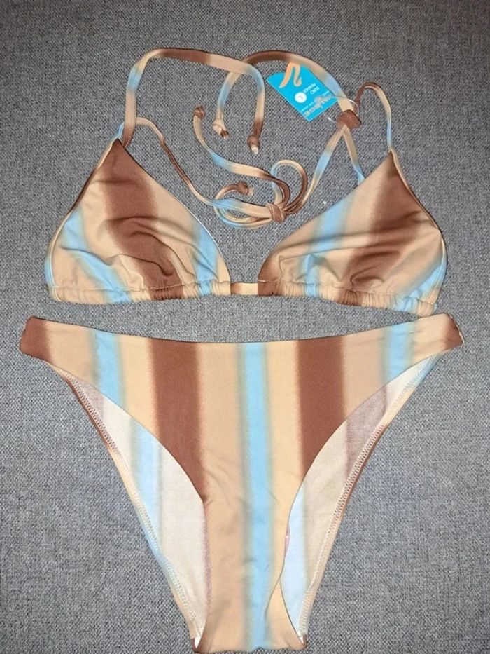 Maillot de bain / bikini marron/beige/bleu en L