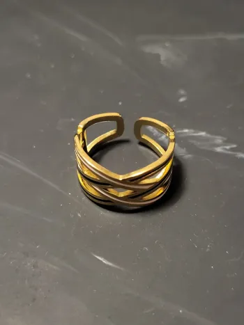 Bague ajustable acier inoxydable croisé blanc et noir