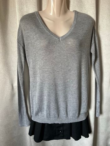 Très joli pull fin gris pailleté strass coudières XS Grain de malice
