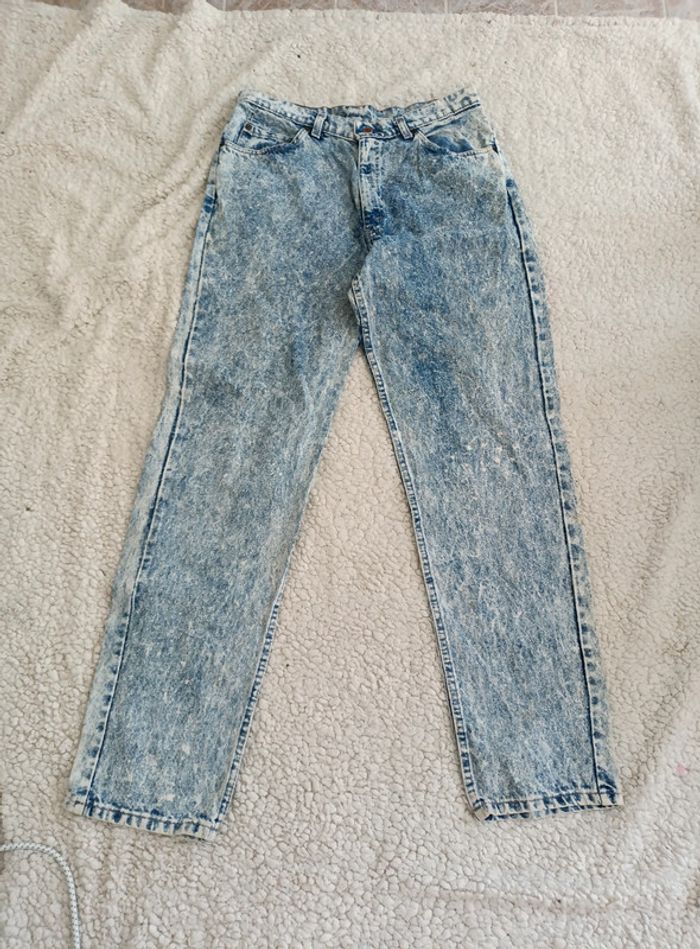 Jean vintage Brittania USA taille haute coupe droite bleu clair délavé années 90