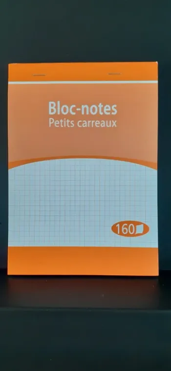 Bloc note neuf avec des petits carreaux.