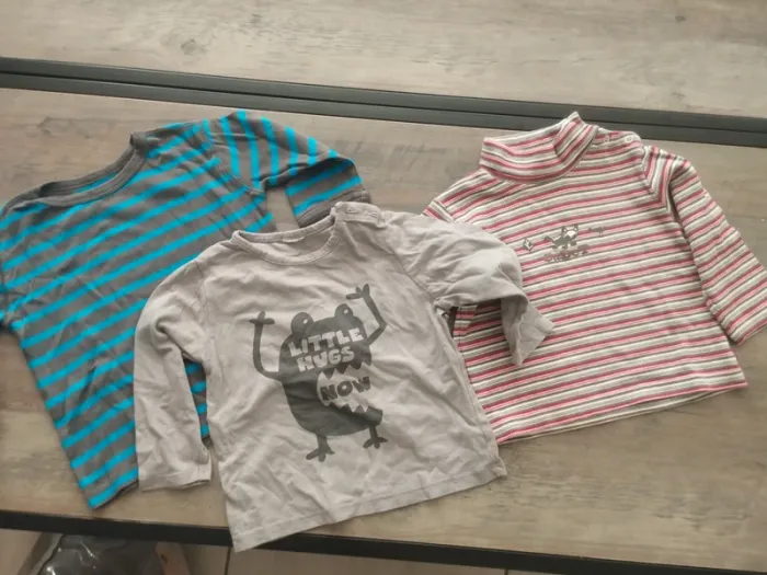 Lot 3 t-shirts manches longues 18 mois 80cm