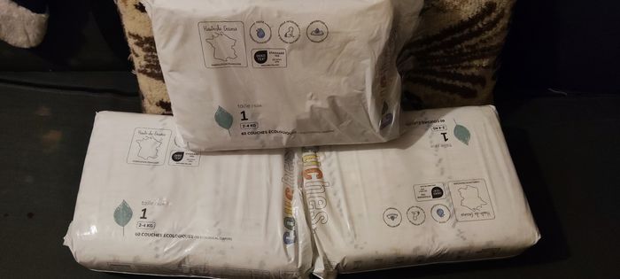 3 paquets couches taille 1 la marque en moins