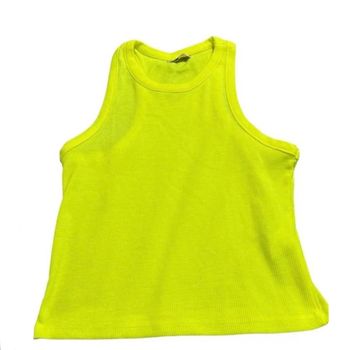 Haut débardeur court crop top jaune fluo été léger côtelé 