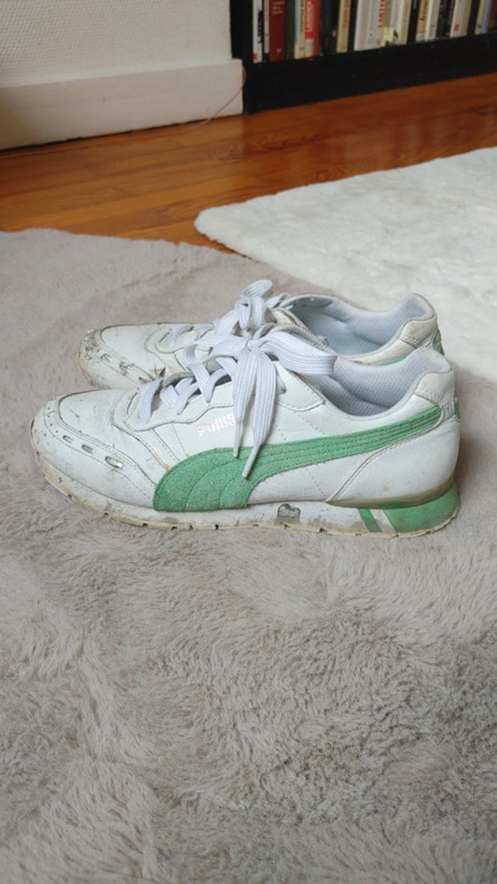 Basket Puma blanc et vert partiellement en cuir - photo numéro 6