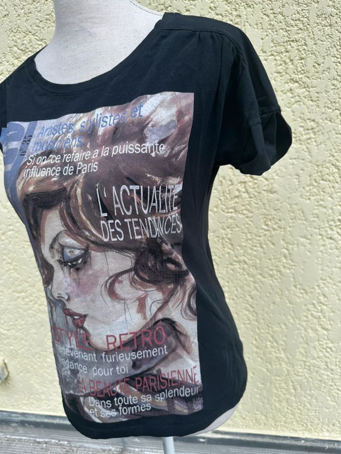 🎨 T-shirt Zara – Taille M – Motif magazine & peinture - photo numéro 4