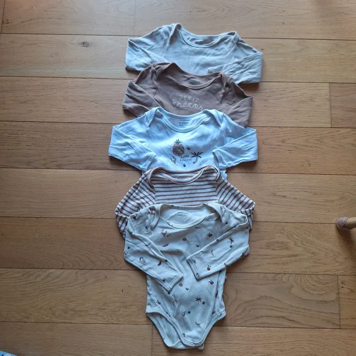 Lot de 5 bodies manches longues bébé emmanchure US - cappuccino
