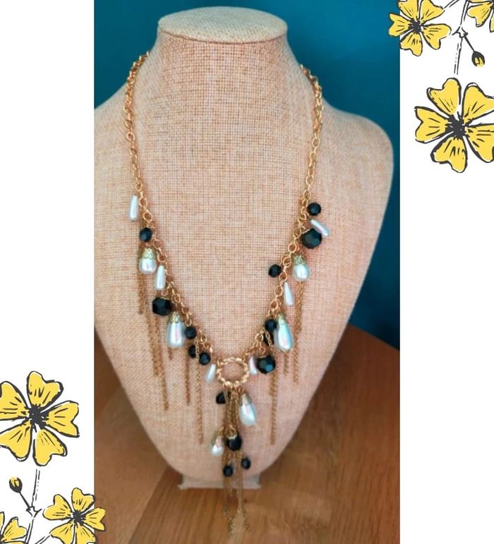 Collier chaîne dorée à pampilles noires & perles nacrées - photo numéro 20