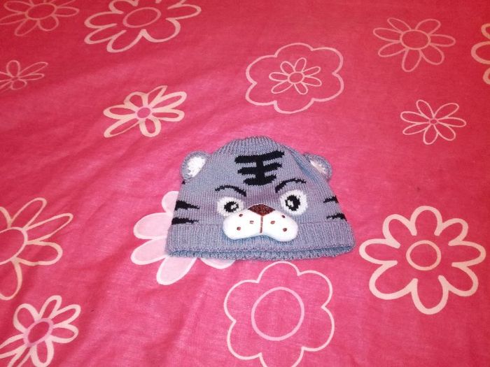 bonnet tête de félin gris original