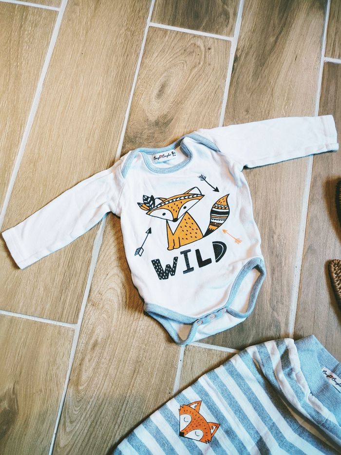 🦊Bougli Bougla - Ensemble Pantalon à rayures et body assorti motif renard - Taille 6 mois - photo numéro 4