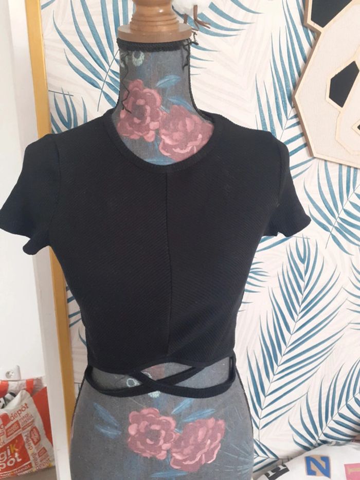 Top court noir maille côtelé M