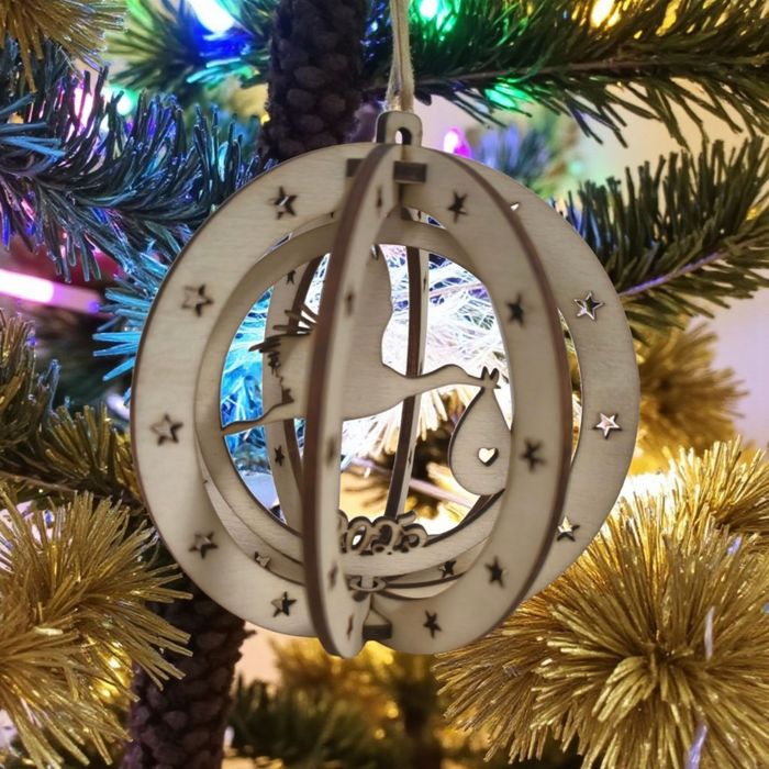 Boule de Noël  en bois  3D  , ornement de Noël,  décoration de sapin de Noël - photo numéro 2