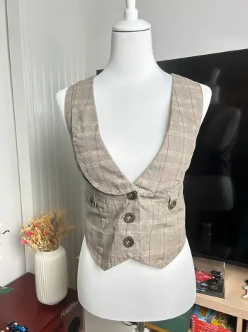 gilet cintré vintage à carreaux beiges style y2k taille L