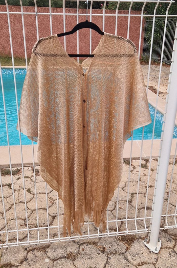Poncho cape fine maille dorée neuf - photo numéro 3