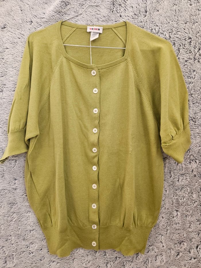 Gilet vintage à boutons et manches courtes vert sauge de chez Rodier - photo numéro 6