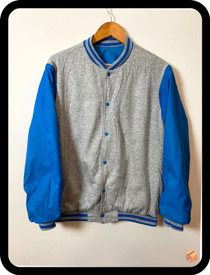 Blouson léger réversible Adidas Originals – Taille 174 – Gris & Bleu – Vintage fabriqué en France