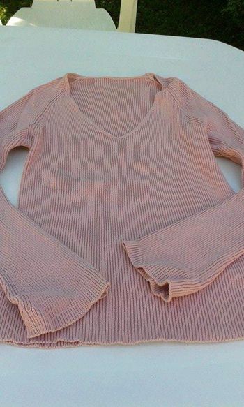 Pull col v coton rose