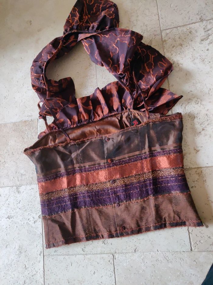 Haut habillé court à bretelles fines ultra vintage tendance Ibiza Batiste contient soie et laine - photo numéro 5