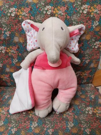 #01 Peluche doudou éléphant rose Baby Nat'