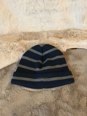 Bonnet en laine merinos marine et gris taille 2/3 ans (1223)