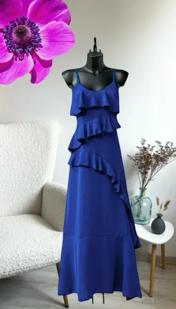 Sublime robe bleu roi esprit bohème chic avec petite fente