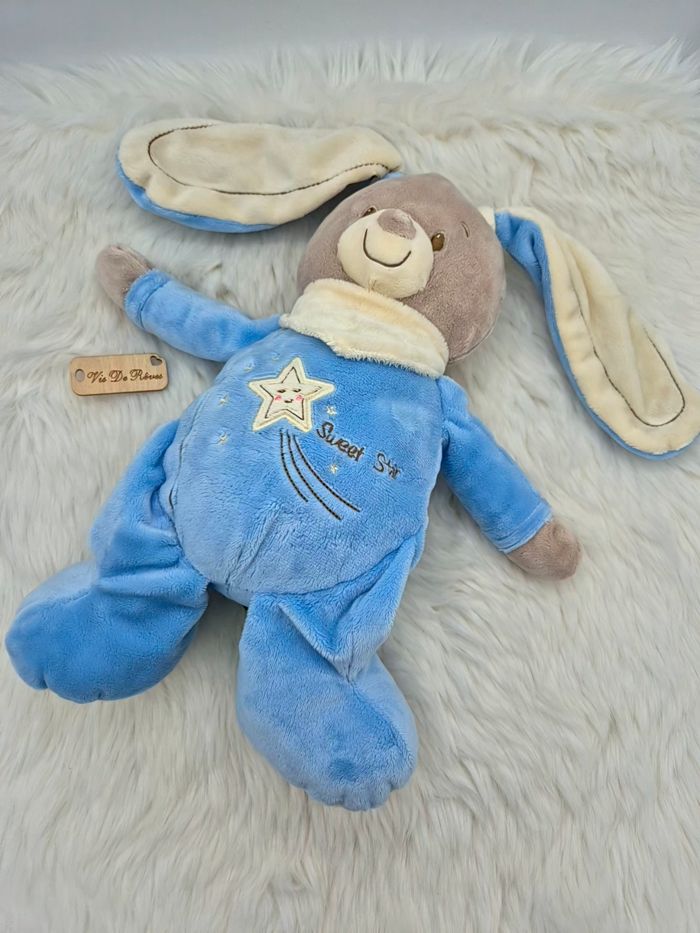 Doudou peluche Lapin Bleu beige/écru Sweet Star bandana Nicotoy - photo numéro 3