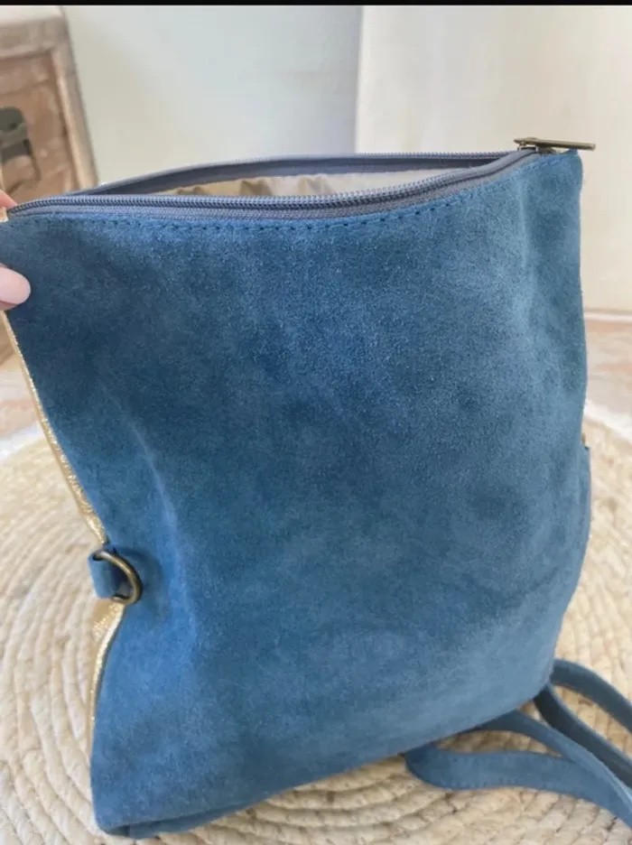 Sac cuir doré irisé et bleu avec bandoulière - photo numéro 2