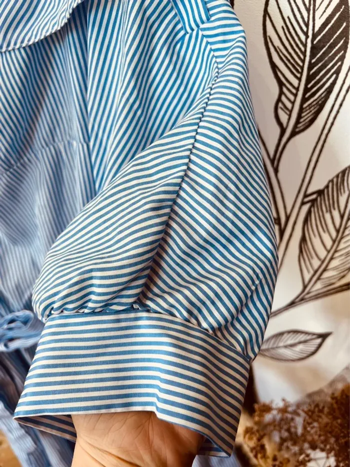 Taille L ~ 40 tunique femme bleue ciel et blanche à rayures 🌺 - photo numéro 6