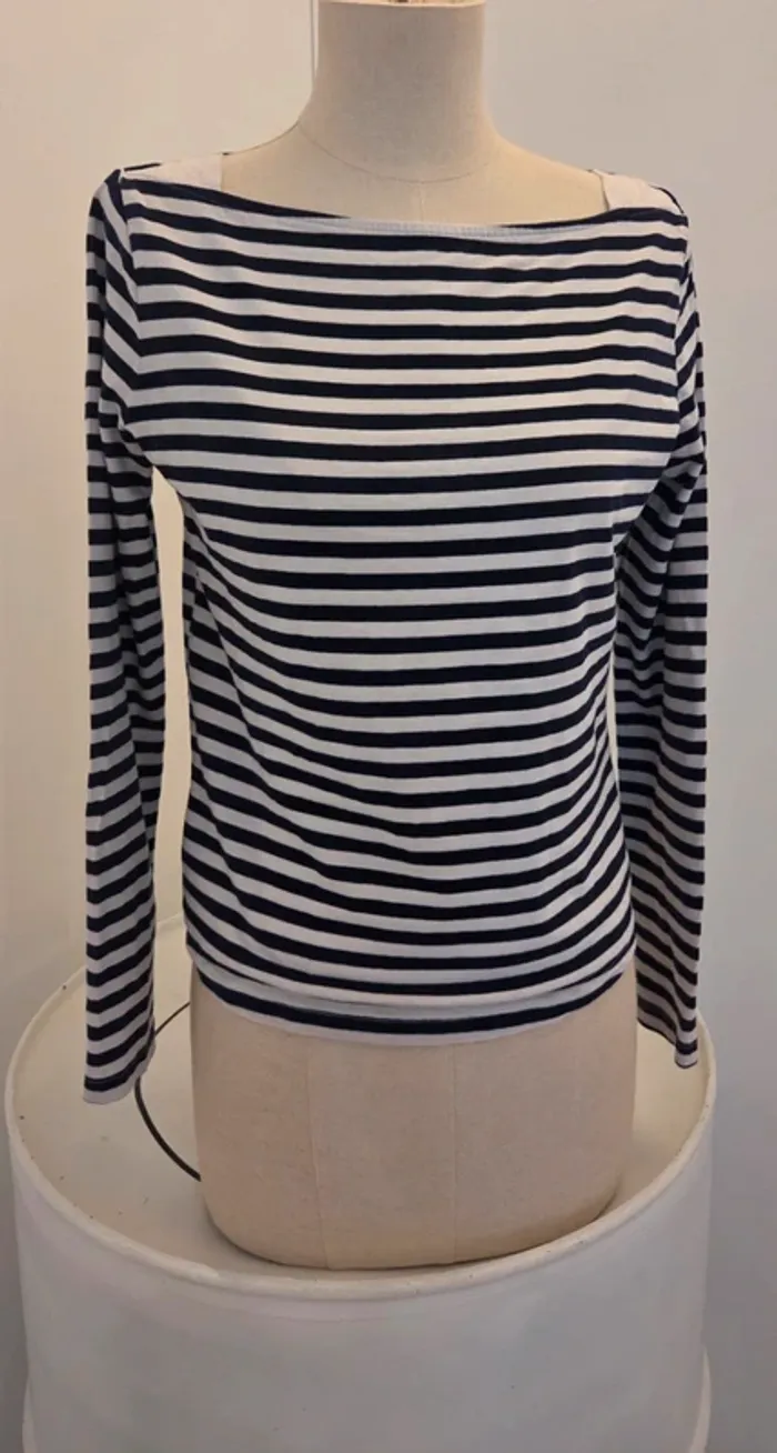 Marinière rayée bleu marine/blanc manches longues - MANGO - photo numéro 2