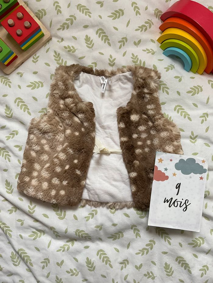 gilet sans manches en fourrure beige 9 mois orchestra - photo numéro 2
