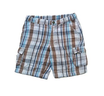 Short ecossais multipoche. Bleu, blanc, marron. Coton. Taille 8 ans. 128 cm