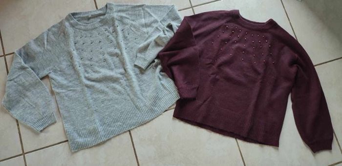 Lot 2 pull perles taille m - bordeau et gris neuf