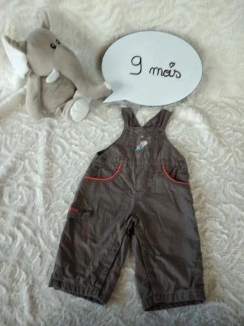 Salopette doublée Garçon 9 mois Escargot "des bisous" Orchestra 100% coton