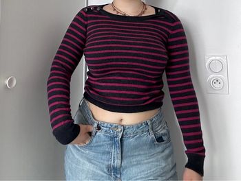 Pull marinière bleu et rouge foncé – Burton of London – Taille S Élégant | Intemporel