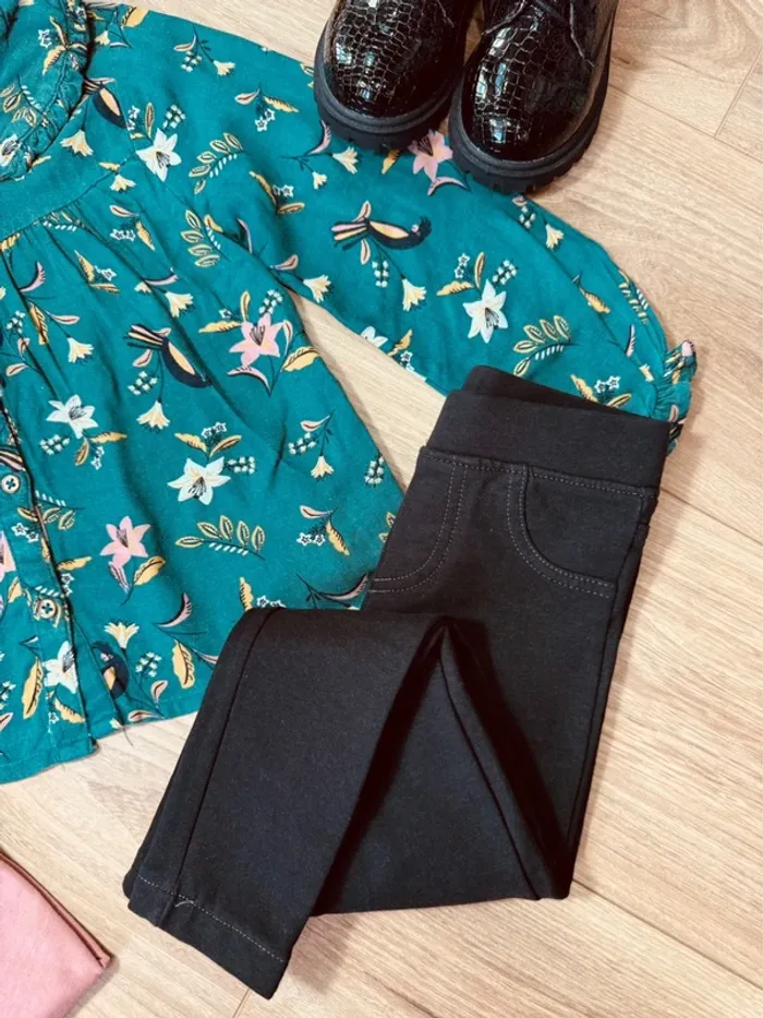 Taille 4 ans tenue 3 pièces fille TAO Tissaia vert rose noir * fleurs * 🌸 - photo numéro 6