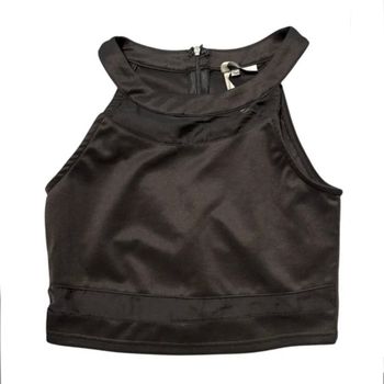 Haut court crop top été léger sans manche bi matière style tulle noir