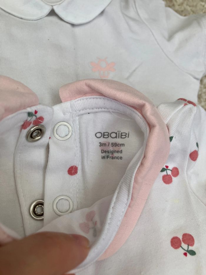 Lot de 3 bodies assortis manches courtes avec col, chics, fille - Obaibi - 3 mois - photo numéro 3