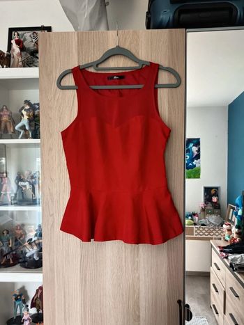 Top blouse peplum rouge avec un volant Mim - Taille S 36
