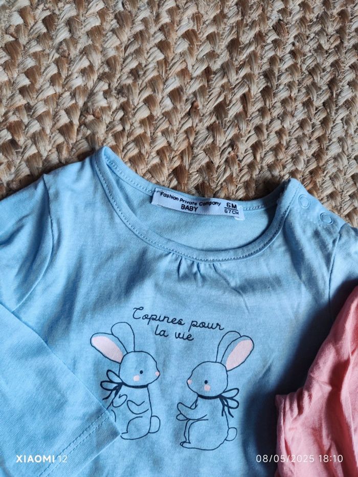 Lot 4 tee shirt ML fille 6 mois - photo numéro 3