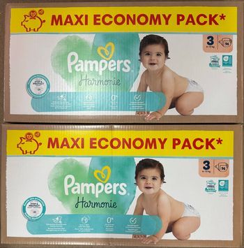 2 paquets de 96 couches Pampers Harmonie Taille 3