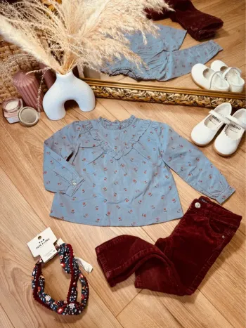 Taille 3 ans tenue 3 pièces fille multimarque bleu bordeaux * fleurs * 🌹